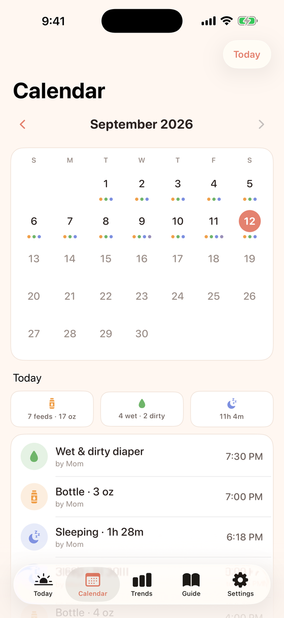 Calendar screen